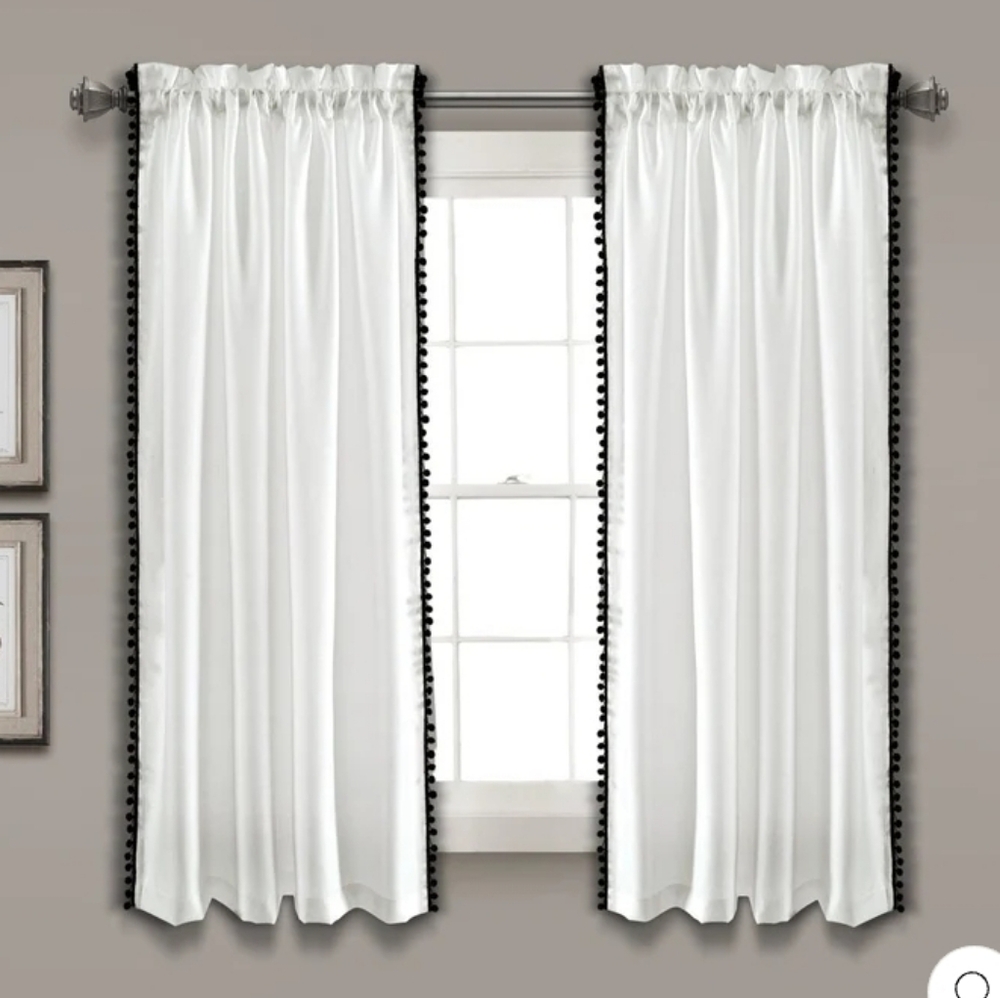 x3 Panels Lush Decor White Curtains with Black Pom Pom Window Panel